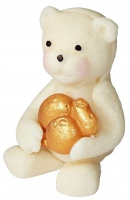 FIGURKA NA TORT MIŚ DEKORACJE URODZINY CHRZEST BABY SHOWER ZŁOTY ECRU