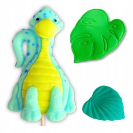 Figurka cukrowa tort dinozaur 2D ozdoby dekoracje urodzinowe liść niebieski