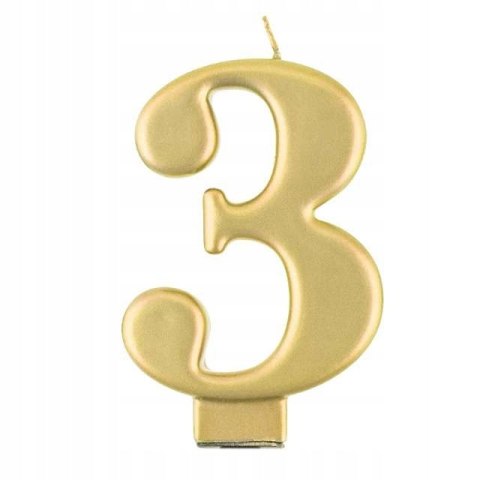 Świeczka cyfra 3 metaliczna złota Godan PF-SCZ3 8 cm Świeczka cyfra 3 metaliczna złota Godan PF-SCZ3 8 cm