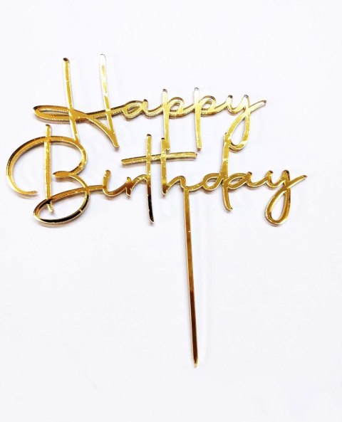 TOPPER PLEKSA ZŁOTA LUSTRO HAPPY BIRTHDAY