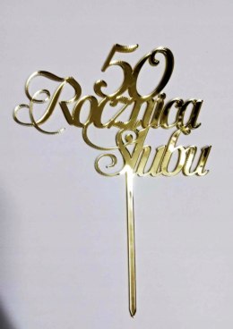 TOPPER PLEKSA ZŁOTA ROCZNICA ŚLUBU CYFRA DOWOLNA ZŁOTE LUSTRO 2