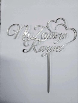 TOPPER SREBRNA lustro PLEKSA na zawsze razem ślub serce