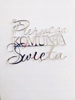 TOPPER SREBRNE LUSTRO na bok tortu pierwsza komunia święta ozdobna