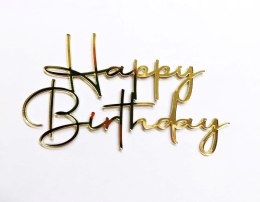 TOPPER na bok PLEKSA ZŁOTE LUSTRO HAPPY BIRTHDAY