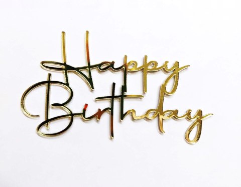 TOPPER na bok PLEKSA ZŁOTE LUSTRO HAPPY BIRTHDAY