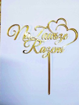 TOPPER złota lustro PLEKSA na zawsze razem ślub serce