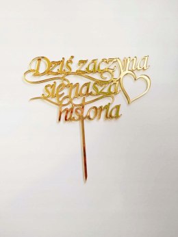 Topper pleksa złota lustro ślub wesele nasza historia