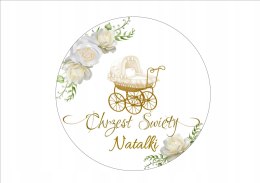 Opłatek tort waflowy CHRZEST ZŁOTY WÓZEK 28 cm