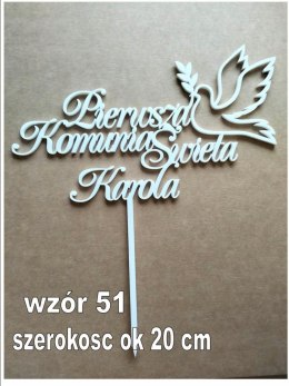 TOPPER biała pleksa komunia święta imię gołąb