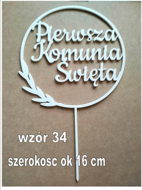 TOPPER biała pleksa komunia święta listki