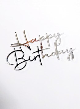 TOPPER na bok PLEKSA SREBRNE LUSTRO HAPPY BIRTHDAY