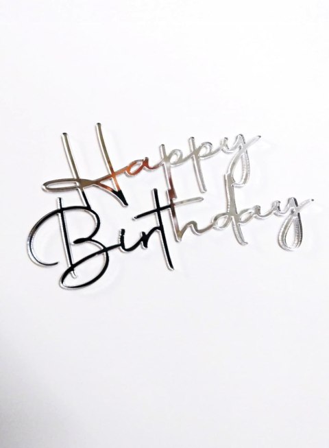 TOPPER na bok PLEKSA SREBRNE LUSTRO HAPPY BIRTHDAY