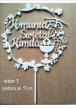 TOPPER pleksa biała komunia święta z listakmi