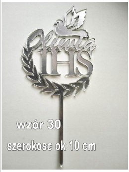 TOPPER pleksa srebrna ihs gołąb imie komunia