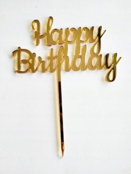 TOPPER pleksa zlota happy birthday 15 cm