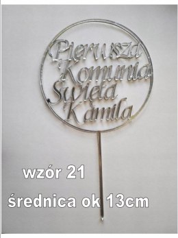 TOPPER srebrna pleksa komunia święta w kole imie