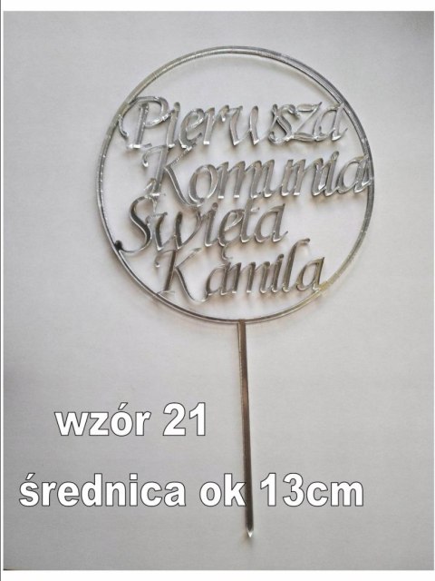 TOPPER srebrna pleksa komunia święta w kole imie