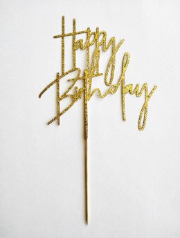 Topper piker ZŁOTY BROKAT papier happy birthday 1