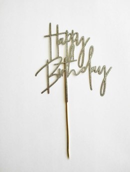 Topper piker srebrny BROKAT papier happy birthday 1