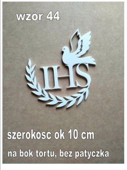 Topper pleksa biała komunia ihs gołąb bok tortu