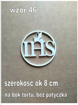 Topper pleksa biała komunia ihs koło bok tortu