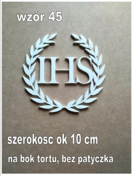 Topper pleksa biała komunia ihs listki bok tortu