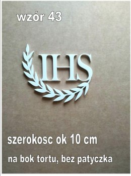 Topper pleksa biała komunia ihs listki2 bok tortu