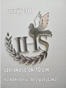 Topper pleksa srebrna komunia ihs gołąb bok tortu