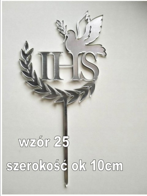 Topper pleksa srebrna komunia ihs gołąbek Topper pleksa srebrna komunia ihs gołąbek