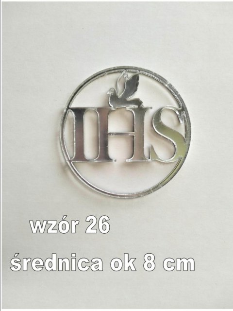 Topper pleksa srebrna komunia ihs koło bok tortu Topper pleksa srebrna komunia ihs koło bok tortu