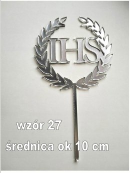 Topper pleksa srebrna komunia ihs liście