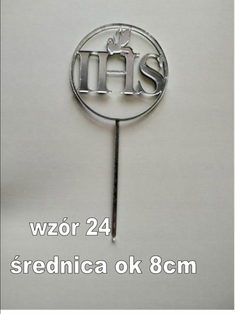 Topper pleksa srebrna komunia święta ihs koło