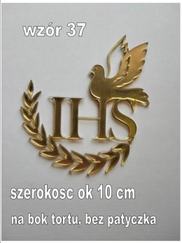 Topper pleksa złota komunia ihs gołąb bok tortu