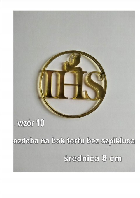 Topper pleksa złota komunia ihs koło na bok tortu