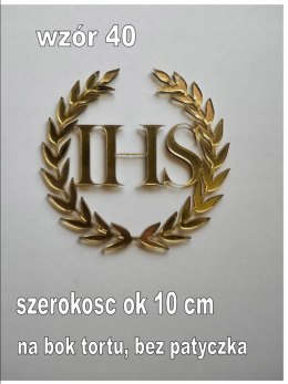 Topper pleksa złota komunia ihs listki bok tortu