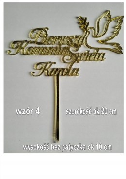 Topper pleksa złota komunia święta gołąb imię