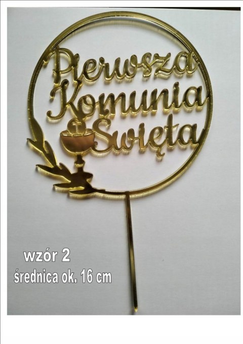 Topper pleksa zlota lustro komunia okrag kielich Topper pleksa zlota lustro komunia okrag kielich