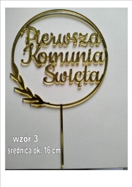 Topper pleksa zlota lustro komunia okrag listki
